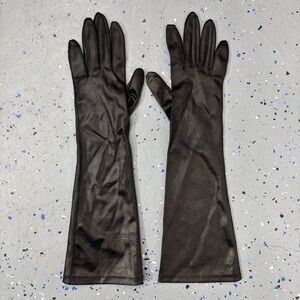 Vintage Van Raalte Opera Gloves 15" Shiny Black Nylon Glam Goth Regency Formal